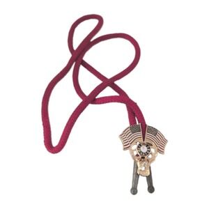 Vintage BPOE Order Of The Elks Lodge Bolo Tie American Flags Emblem
